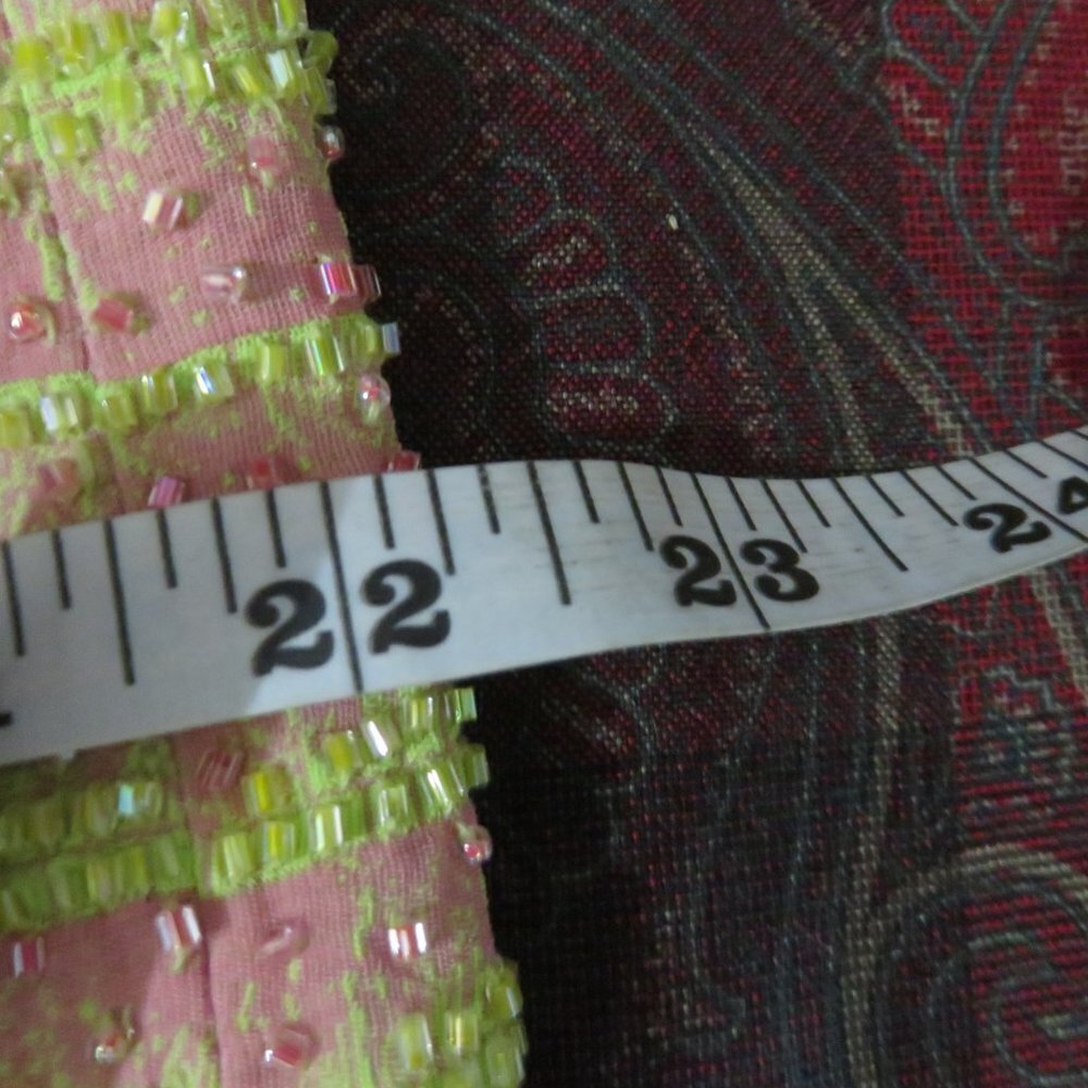 Carmen Marc Valvo SET! Neon Green Pink Beaded Embellished Skirt & sleeveless top - Picture 11 of 13